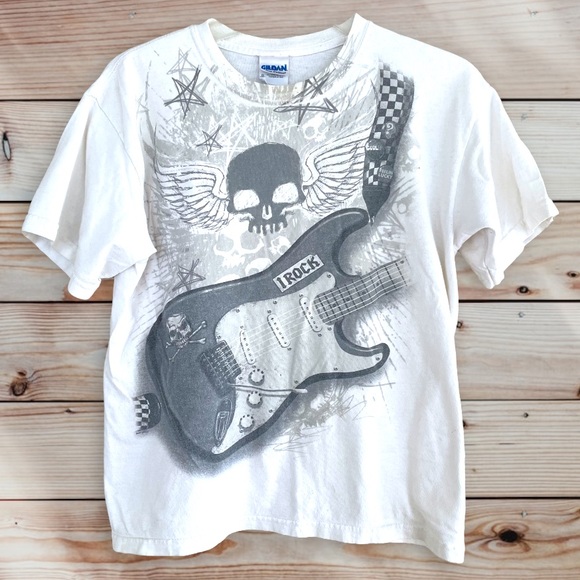 ROCK Guitar Skull Graphic T-Shirt - Picture 1 of 9